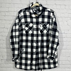 Torrid Coat Plus Women 1X Check Black White Chore Utility Jacket Cotton Shacket